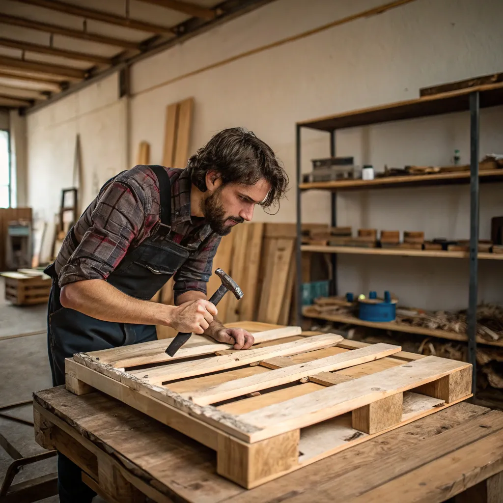 Artisan crafting pallet furniture